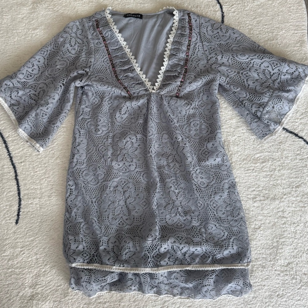 Elegant Gray Lace Women's Top